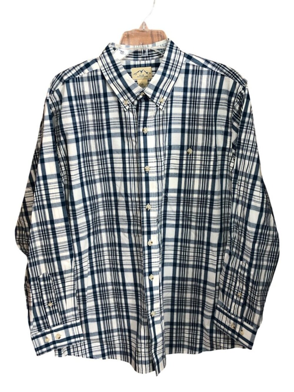 Blue Mountain Button Up Shirt Mens L Long Sleeve Plaid Navy Blue - Picture 4 of 8